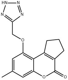 7-methyl-9-(1H-tetrazol-5-ylmethoxy)-2,3-dihydrocyclopenta[c]chromen-4(1H)-one Struktur