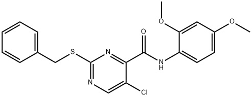 2-(benzylsulfanyl)-5-chloro-N-(2,4-dimethoxyphenyl)-4-pyrimidinecarboxamide,901669-25-8,结构式