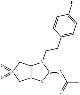 (E)-N-(3-(4-fluorophenethyl)-5,5-dioxidotetrahydrothieno[3,4-d]thiazol-2(3H)-ylidene)acetamide 结构式