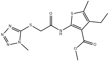 methyl 4-ethyl-5-methyl-2-(2-((1-methyl-1H-tetrazol-5-yl)thio)acetamido)thiophene-3-carboxylate Struktur