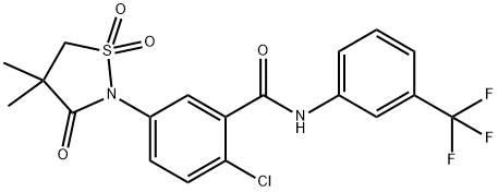 2-chloro-5-(4,4-dimethyl-1,1-dioxido-3-oxo-1,2-thiazolidin-2-yl)-N-[3-(trifluoromethyl)phenyl]benzamide 化学構造式