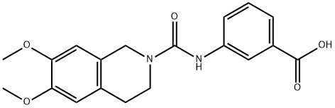 3-[(6,7-Dimethoxy-3,4-dihydro-1H-isoquinoline-2-carbonyl)-amino]-benzoic acid 化学構造式