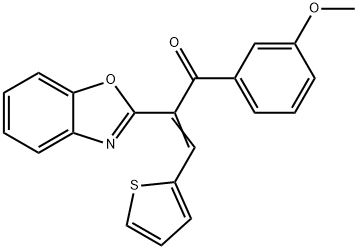 (2E)-2-(1,3-benzoxazol-2-yl)-1-(3-methoxyphenyl)-3-(thiophen-2-yl)prop-2-en-1-one 化学構造式