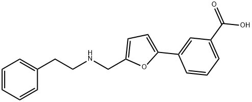 3-(5-{[(2-phenylethyl)amino]methyl}-2-furyl)benzoic acid 化学構造式