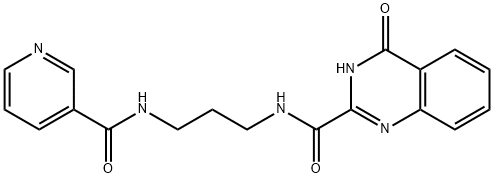 4-oxo-N-{3-[(3-pyridinylcarbonyl)amino]propyl}-3,4-dihydro-2-quinazolinecarboxamide 化学構造式