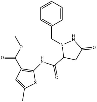 methyl 2-{[(2-benzyl-5-oxopyrazolidin-3-yl)carbonyl]amino}-5-methylthiophene-3-carboxylate Structure