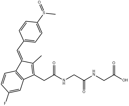 N-({(1E)-5-fluoro-2-methyl-1-[4-(methylsulfinyl)benzylidene]-1H-inden-3-yl}acetyl)glycylglycine 结构式