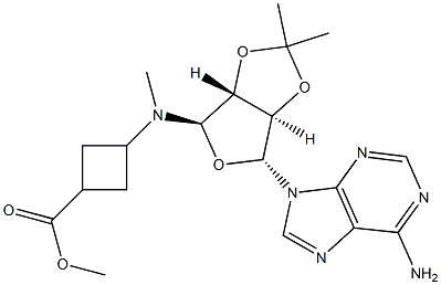 methyl 3-(((3aR,4R,6R,6aR)-6-(6-amino-9H-purin-9-yl)-2,2-dimethyltetrahydrofuro[3,4-d][1,3]dioxol-4-yl)methylamino)cyclobutanecarboxylate 结构式