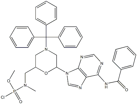 (6-(6-benzamido-9H-purin-9-yl)-4-tritylmorpholin-2-yl) methyl dimethylphosphoramidochloridate Struktur