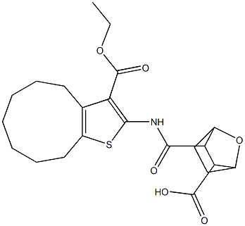 3-((3-(ethoxycarbonyl)-5,6,7,8,9,10-hexahydro-4H-cyclonona[b]thiophen-2-yl)carbamoyl)-7-oxabicyclo[2.2.1]heptane-2-carboxylic acid Structure