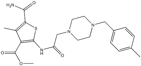 methyl 5-carbamoyl-4-methyl-2-(2-(4-(4-methylbenzyl)piperazin-1-yl)acetamido)thiophene-3-carboxylate Structure