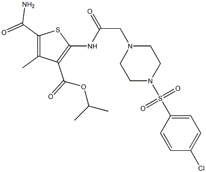 isopropyl 5-carbamoyl-2-(2-(4-((4-chlorophenyl)sulfonyl)piperazin-1-yl)acetamido)-4-methylthiophene-3-carboxylate Struktur