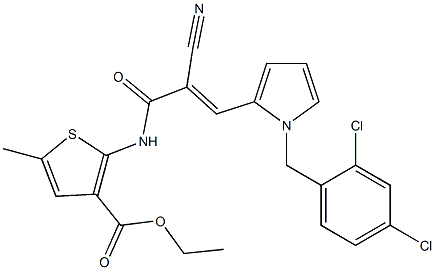 (E)-ethyl 2-(2-cyano-3-(1-(2,4-dichlorobenzyl)-1H-pyrrol-2-yl)acrylamido)-5-methylthiophene-3-carboxylate Structure