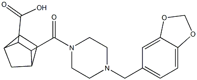 3-(4-(benzo[d][1,3]dioxol-5-ylmethyl)piperazine-1-carbonyl)bicyclo[2.2.1]heptane-2-carboxylic acid Structure