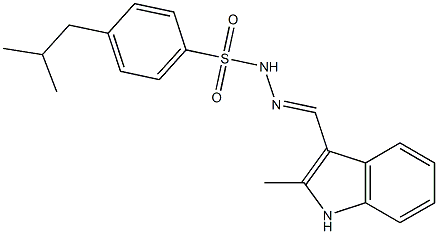 (E)-4-isobutyl-N'-((2-methyl-1H-indol-3-yl)methylene)benzenesulfonohydrazide 化学構造式