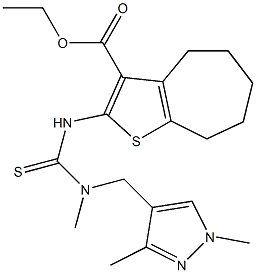 ethyl 2-(3-((1,3-dimethyl-1H-pyrazol-4-yl)methyl)-3-methylthioureido)-5,6,7,8-tetrahydro-4H-cyclohepta[b]thiophene-3-carboxylate Structure