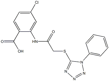 4-chloro-2-(2-((1-phenyl-1H-tetrazol-5-yl)thio)acetamido)benzoic acid Struktur