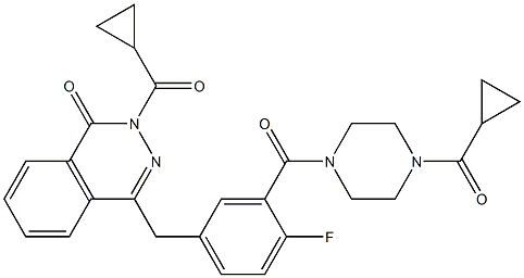 2-(cyclopropanecarbonyl)-4-(3-(4-(cyclopropanecarbonyl)piperazine-1-carbonyl)-4-fluorobenzyl)phthalazin-1(2H)-one,2741622-29-5,结构式