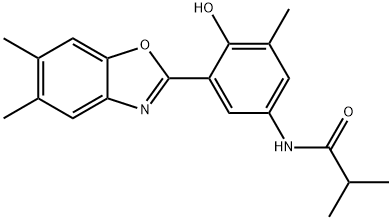 N-[3-(5,6-dimethyl-1,3-benzoxazol-2-yl)-4-hydroxy-5-methylphenyl]-2-methylpropanamide Struktur