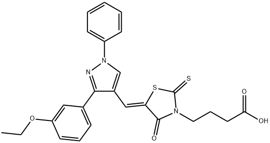 4-[(5Z)-5-{[3-(3-ethoxyphenyl)-1-phenyl-1H-pyrazol-4-yl]methylidene}-4-oxo-2-thioxo-1,3-thiazolidin-3-yl]butanoic acid 结构式