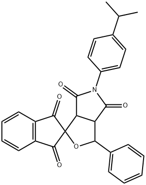 3-phenyl-5-[4-(propan-2-yl)phenyl]-3a,6a-dihydrospiro[furo[3,4-c]pyrrole-1,2'-indene]-1',3',4,6(3H,5H)-tetrone Struktur