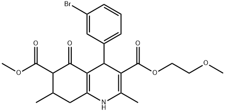 3-(2-methoxyethyl) 6-methyl 4-(3-bromophenyl)-2,7-dimethyl-5-oxo-1,4,5,6,7,8-hexahydroquinoline-3,6-dicarboxylate Structure