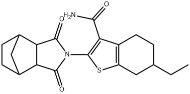 2-(1,3-dioxohexahydro-1H-4,7-methanoisoindol-2(3H)-yl)-6-ethyl-4,5,6,7-tetrahydrobenzo[b]thiophene-3-carboxamide 结构式