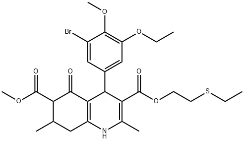 3-(2-(ethylthio)ethyl) 6-methyl 4-(3-bromo-5-ethoxy-4-methoxyphenyl)-2,7-dimethyl-5-oxo-1,4,5,6,7,8-hexahydroquinoline-3,6-dicarboxylate Structure