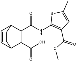 3-((3-(methoxycarbonyl)-5-methylthiophen-2-yl)carbamoyl)bicyclo[2.2.2]oct-5-ene-2-carboxylic acid Structure