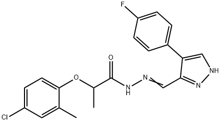 (E)-2-(4-chloro-2-methylphenoxy)-N'-((4-(4-fluorophenyl)-1H-pyrazol-3-yl)methylene)propanehydrazide Struktur