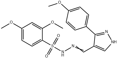(Z)-2,4-dimethoxy-N'-((3-(4-methoxyphenyl)-1H-pyrazol-4-yl)methylene)benzenesulfonohydrazide 结构式