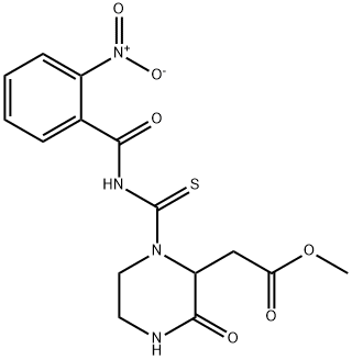 methyl (1-{[(2-nitrobenzoyl)amino]carbonothioyl}-3-oxo-2-piperazinyl)acetate Structure