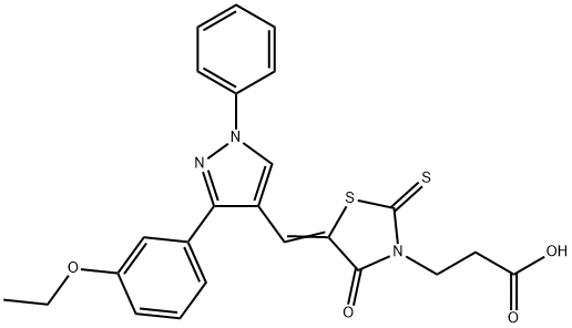 3-[(5Z)-5-{[3-(3-ethoxyphenyl)-1-phenyl-1H-pyrazol-4-yl]methylidene}-4-oxo-2-thioxo-1,3-thiazolidin-3-yl]propanoic acid Struktur