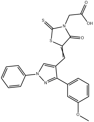 [(5Z)-5-{[3-(3-methoxyphenyl)-1-phenyl-1H-pyrazol-4-yl]methylidene}-4-oxo-2-thioxo-1,3-thiazolidin-3-yl]acetic acid Struktur