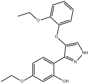 5-ethoxy-2-[4-(2-ethoxyphenoxy)-1H-pyrazol-3-yl]phenol 化学構造式