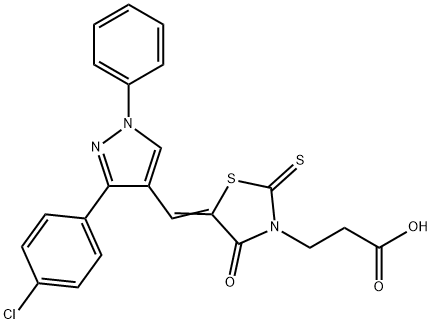 3-[(5Z)-5-{[3-(4-chlorophenyl)-1-phenyl-1H-pyrazol-4-yl]methylidene}-4-oxo-2-thioxo-1,3-thiazolidin-3-yl]propanoic acid Struktur