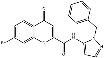 N-(1-benzyl-1H-pyrazol-5-yl)-7-bromo-4-oxo-4H-chromene-2-carboxamide Struktur