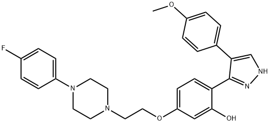 5-{2-[4-(4-fluorophenyl)-1-piperazinyl]ethoxy}-2-[4-(4-methoxyphenyl)-1H-pyrazol-3-yl]phenol Struktur