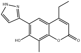 4-ethyl-7-hydroxy-8-methyl-6-(1H-pyrazol-3-yl)-2H-chromen-2-one Struktur