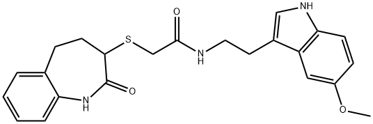 2-[(2-hydroxy-4,5-dihydro-3H-1-benzazepin-3-yl)sulfanyl]-N-[2-(5-methoxy-1H-indol-3-yl)ethyl]acetamide Struktur