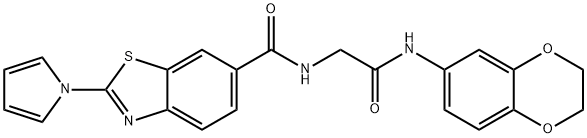 N-[2-(2,3-dihydro-1,4-benzodioxin-6-ylamino)-2-oxoethyl]-2-(1H-pyrrol-1-yl)-1,3-benzothiazole-6-carboxamide Struktur