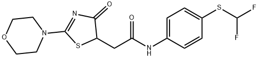 N-{4-[(difluoromethyl)sulfanyl]phenyl}-2-[2-(morpholin-4-yl)-4-oxo-4,5-dihydro-1,3-thiazol-5-yl]acetamide 结构式