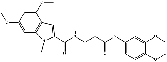N-[3-(2,3-dihydro-1,4-benzodioxin-6-ylamino)-3-oxopropyl]-4,6-dimethoxy-1-methyl-1H-indole-2-carboxamide 结构式