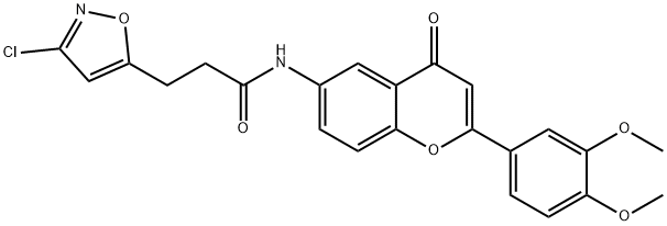 3-(3-chloro-1,2-oxazol-5-yl)-N-[2-(3,4-dimethoxyphenyl)-4-oxo-4H-chromen-6-yl]propanamide 结构式