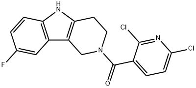 (2,6-dichloropyridin-3-yl)(8-fluoro-1,3,4,5-tetrahydro-2H-pyrido[4,3-b]indol-2-yl)methanone Struktur