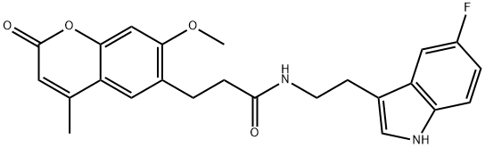 N-[2-(5-fluoro-1H-indol-3-yl)ethyl]-3-(7-methoxy-4-methyl-2-oxo-2H-chromen-6-yl)propanamide 结构式