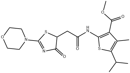 methyl 4-methyl-2-({[2-(morpholin-4-yl)-4-oxo-4,5-dihydro-1,3-thiazol-5-yl]acetyl}amino)-5-(propan-2-yl)thiophene-3-carboxylate 结构式