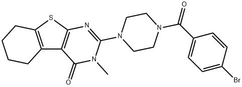 2-{4-[(4-bromophenyl)carbonyl]piperazin-1-yl}-3-methyl-5,6,7,8-tetrahydro[1]benzothieno[2,3-d]pyrimidin-4(3H)-one 结构式