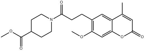 methyl 1-[3-(7-methoxy-4-methyl-2-oxo-2H-chromen-6-yl)propanoyl]piperidine-4-carboxylate Struktur