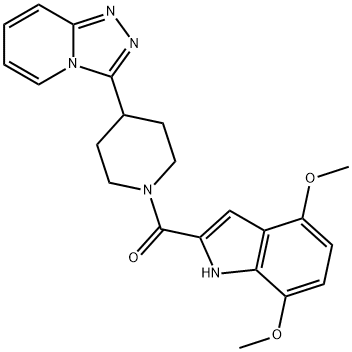 (4,7-dimethoxy-1H-indol-2-yl)[4-([1,2,4]triazolo[4,3-a]pyridin-3-yl)piperidin-1-yl]methanone Struktur